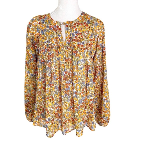 Warm NY Cotton Floral Print Long Sleeve Boho Peasant Blouse Top Size S - Picture 9 of 14